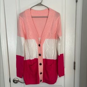 Colorblock Pink and White Women's Sweater